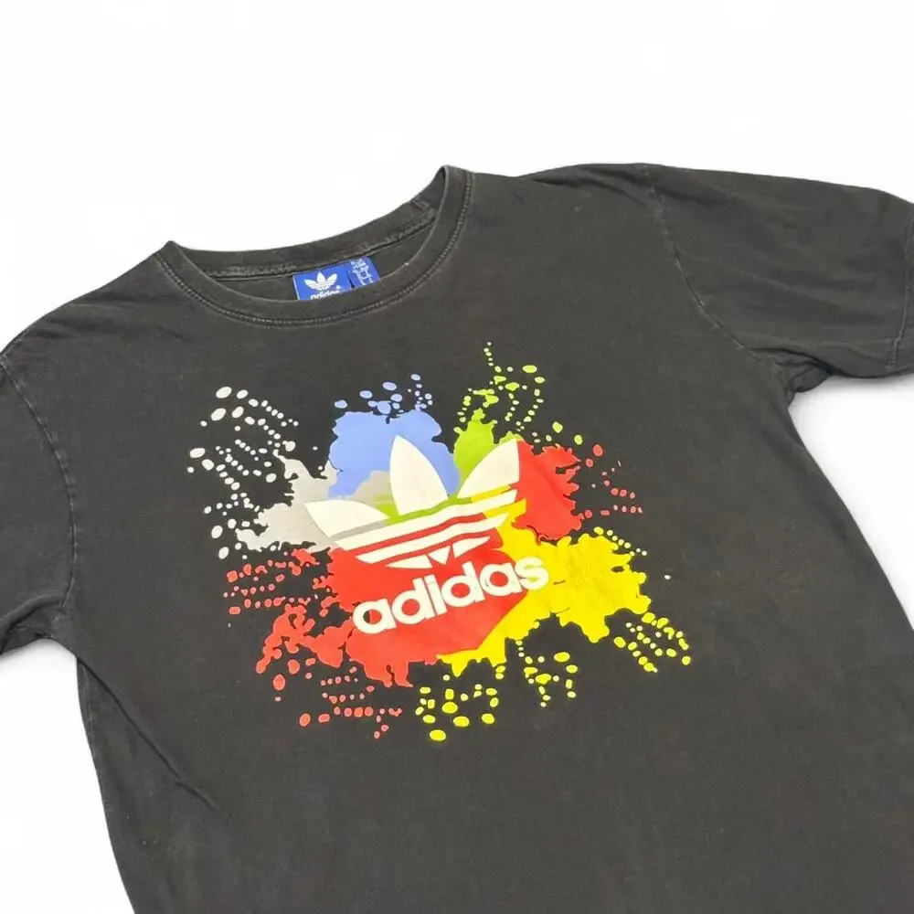 Adidas VTG 2000s Rainbow Logo Black Graphic T-Shirt — XL